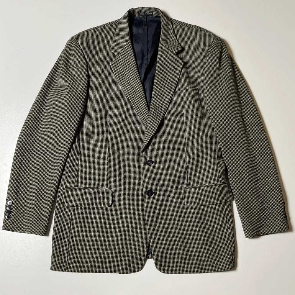 Alfani Blazer 100% Pure New Wool Blazer Size 42L Navy‎ Beige Textured Sport Coat